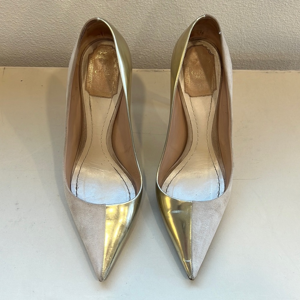 Christian Dior Beige Suede & Gold Leather Pumps